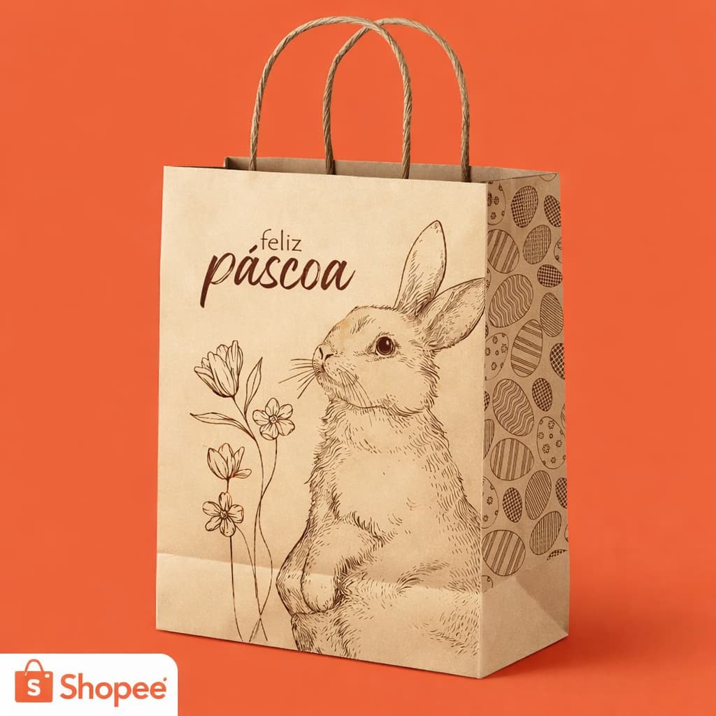 Sacola Kraft Páscoa ( 18x10x28 ) Coelho Feliz Ideal para Ovo  de Chocolate kit 30unid