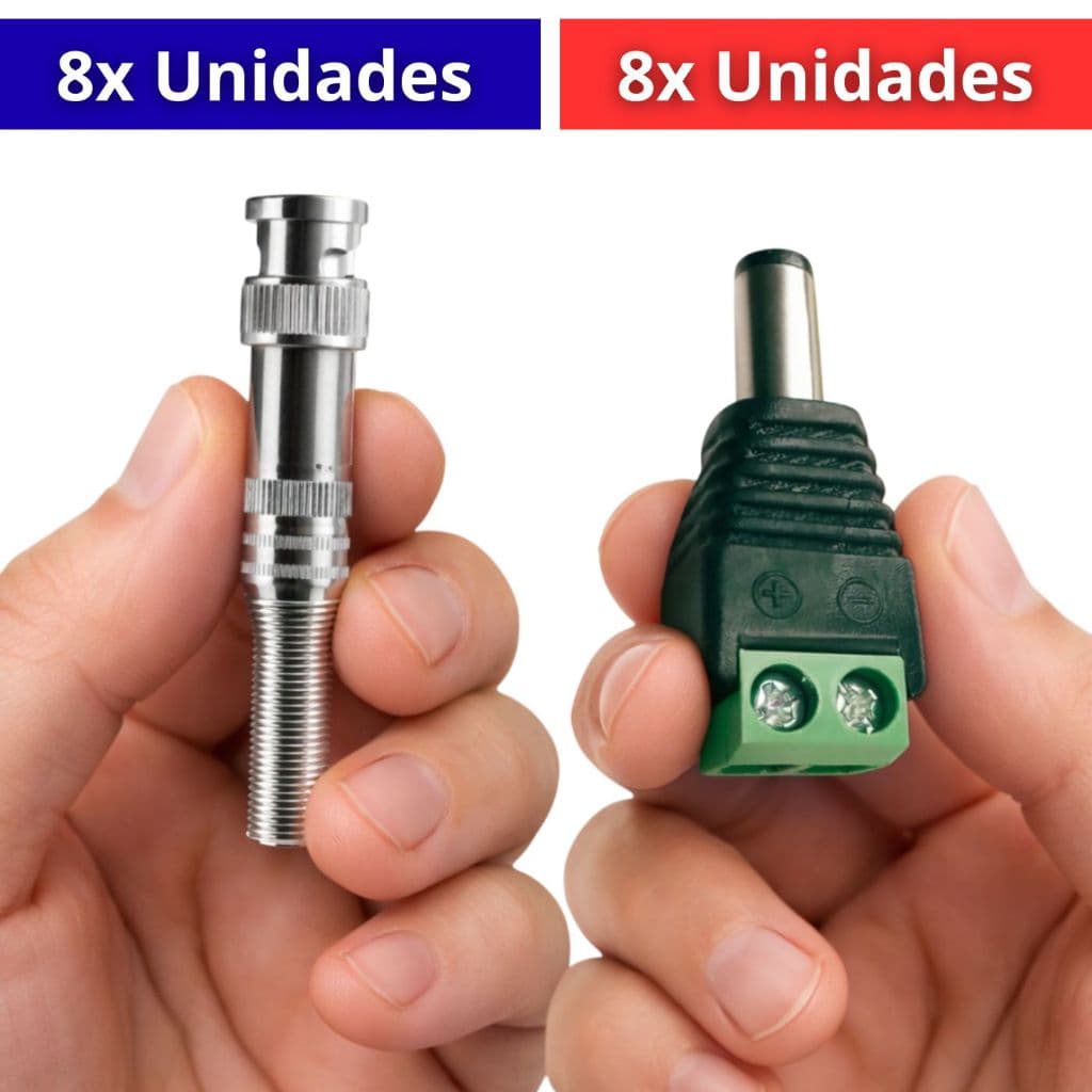 KIT 8 Conectores P4 8 Conectores BNC Borne/Mola Para Sistema de Vigilância