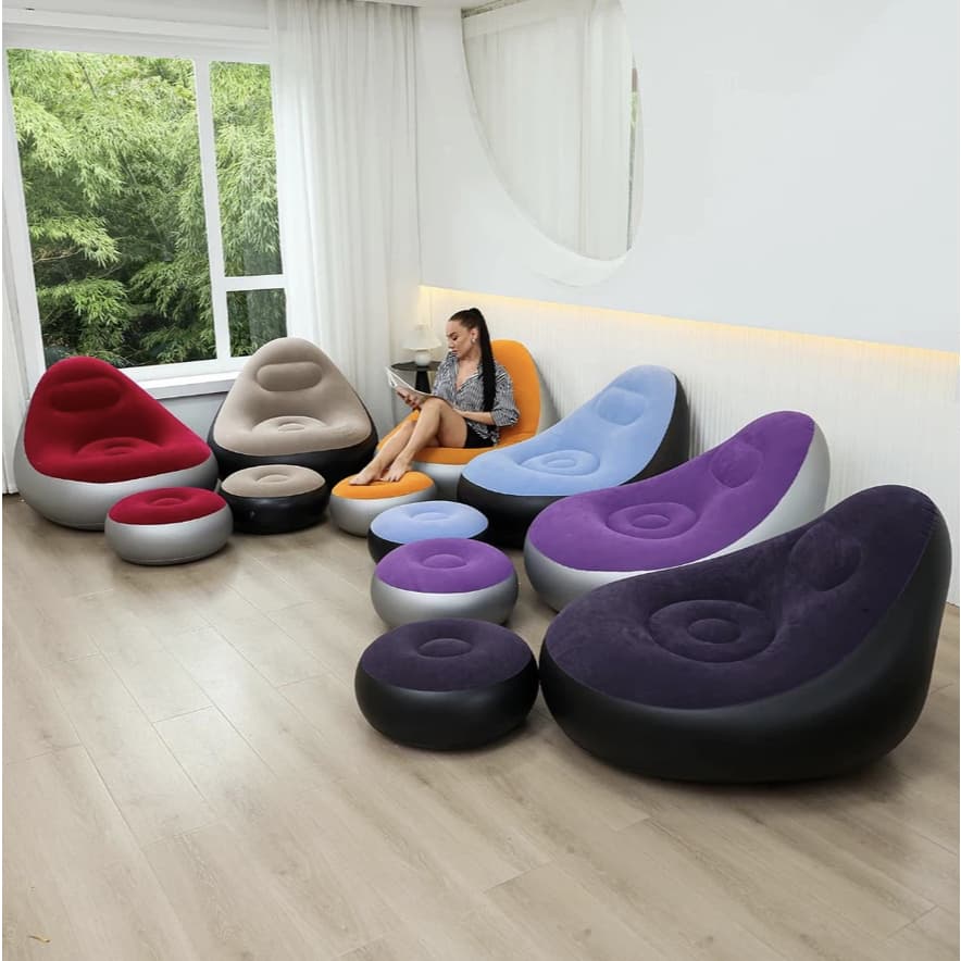 Poltrona Inflável E Conjunto De Puff Ultra Lounge Portátil Para Descanso Preguiçoso + Bomba para encher