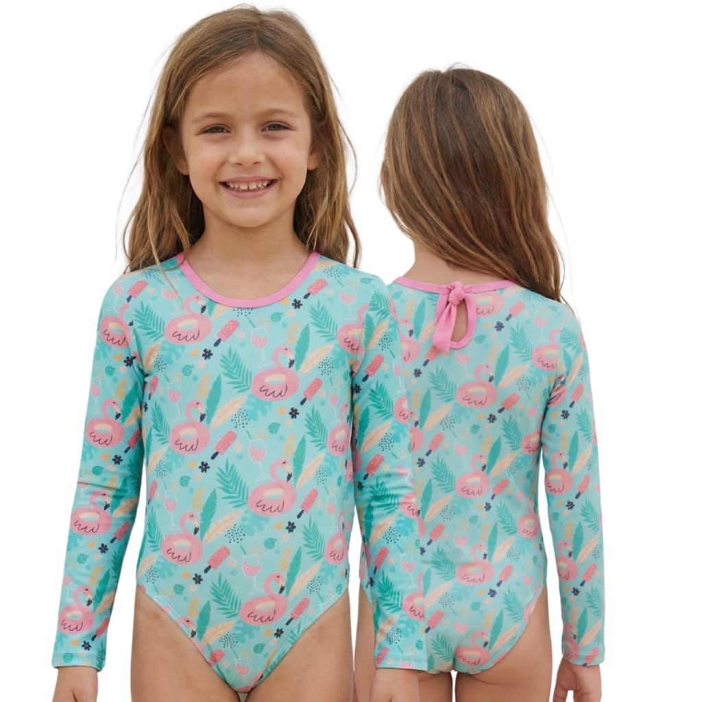 Maiô manga longa infantil/juvenil forrado proteção UV meninas de 2 a 16 anos