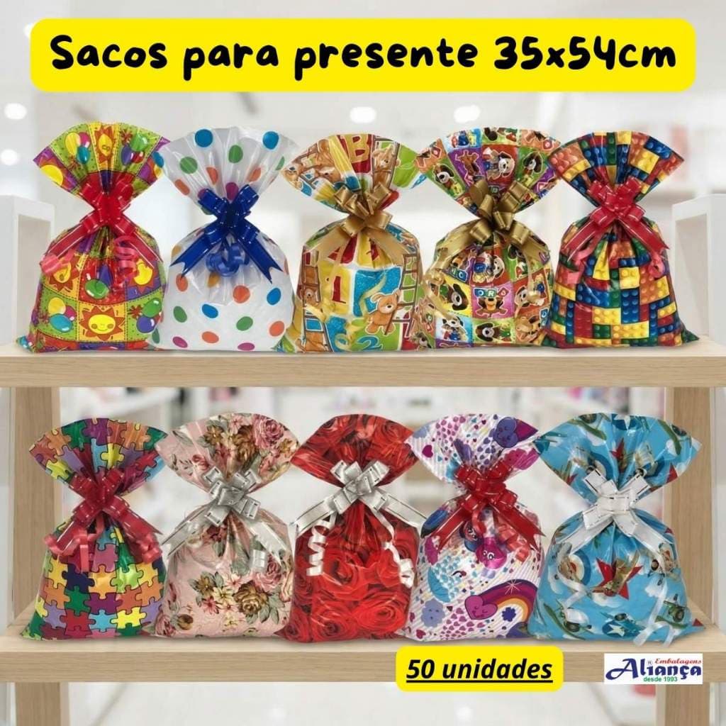 50 Sacos de presente 35x54cm BOPP Pérola Embalagem para presente