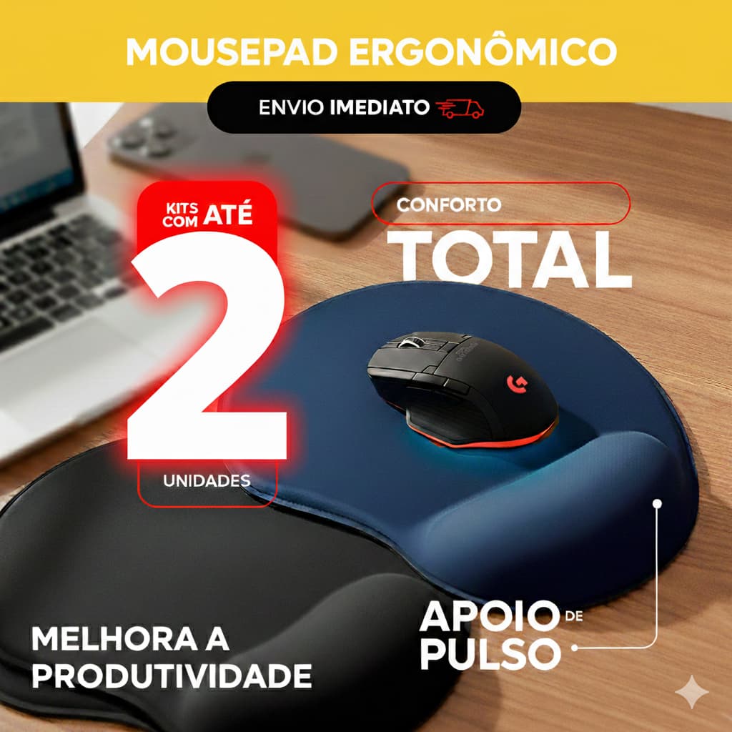 Mousepad Ergonômico Gamer Com Apoio De Punho Pulso KIT 2 e 1 UND Mouse Pad Para Estudo e Trabalho