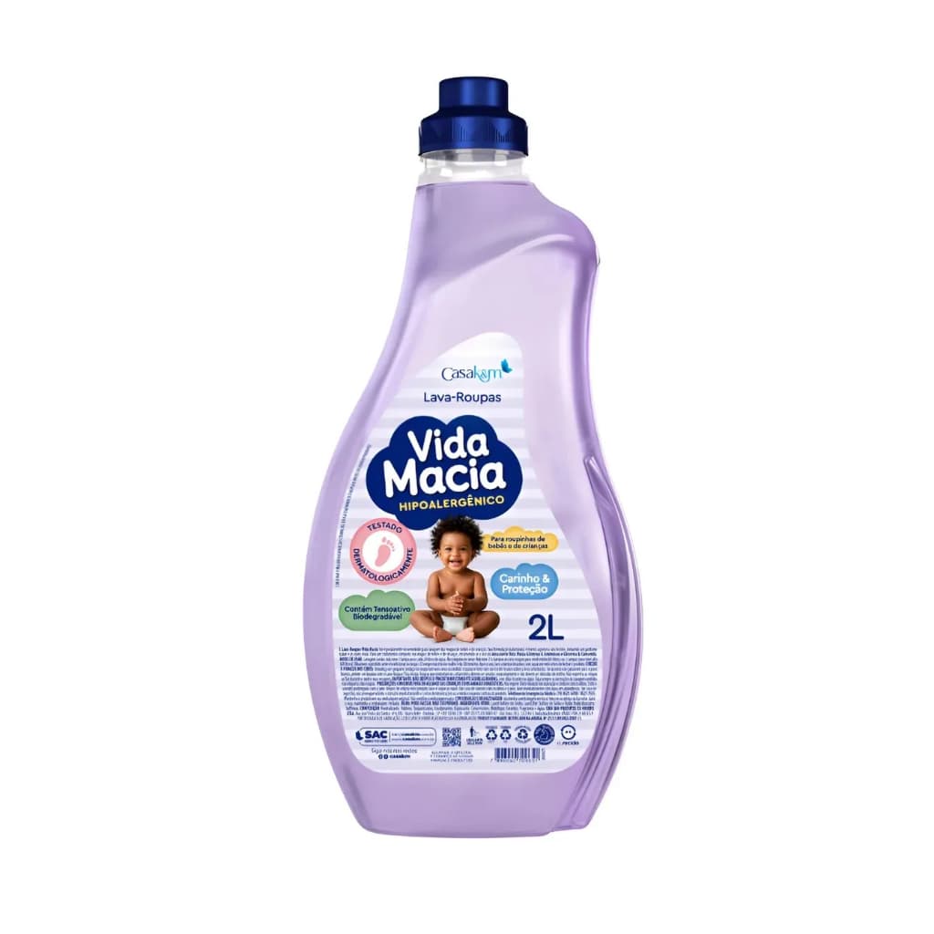 Casa KM Lava Roupas Líquido Vida Macia 2L Cuidado com o  Bebê
