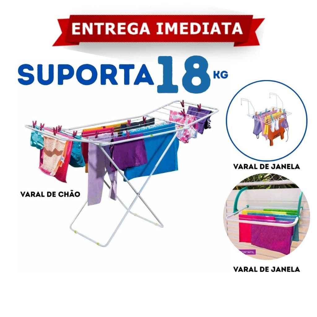 Varal de Apartamento Para Janela e Chão Com Abas Inox