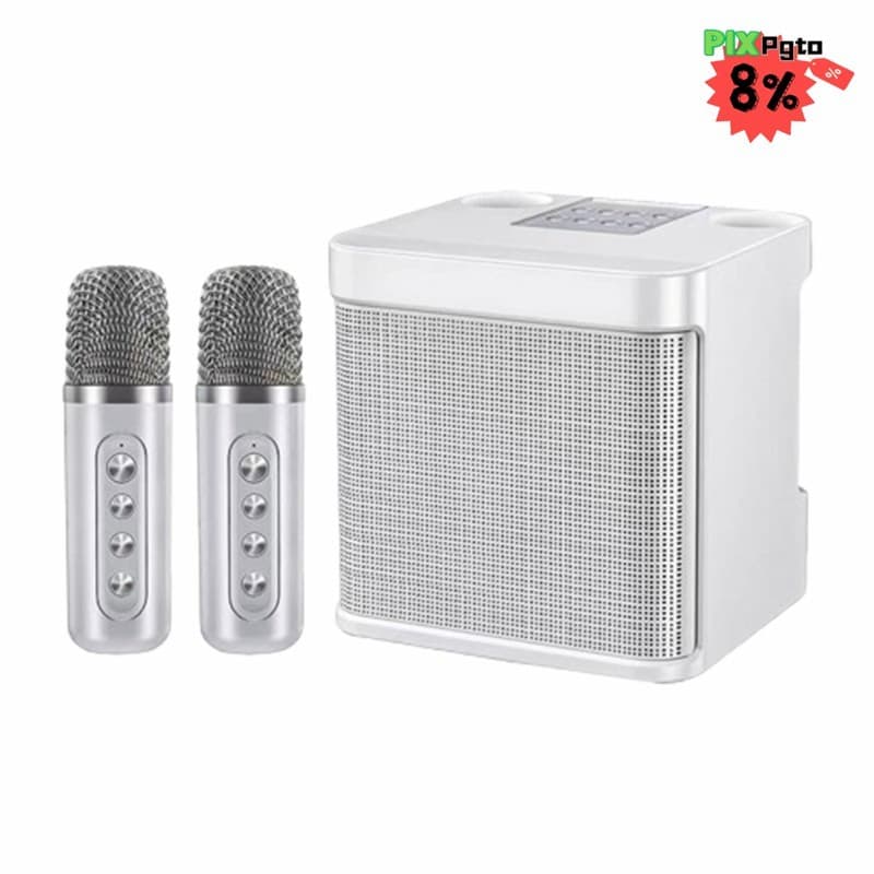Caixa de Som Bluetooth com Efeitos de Karaokê e Microfone Diversão para Toda a Família