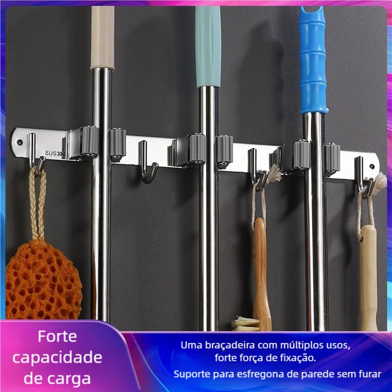 Suporte Inox Gancho Parede Multiuso - Vassoura Rodo Pá na Promoção