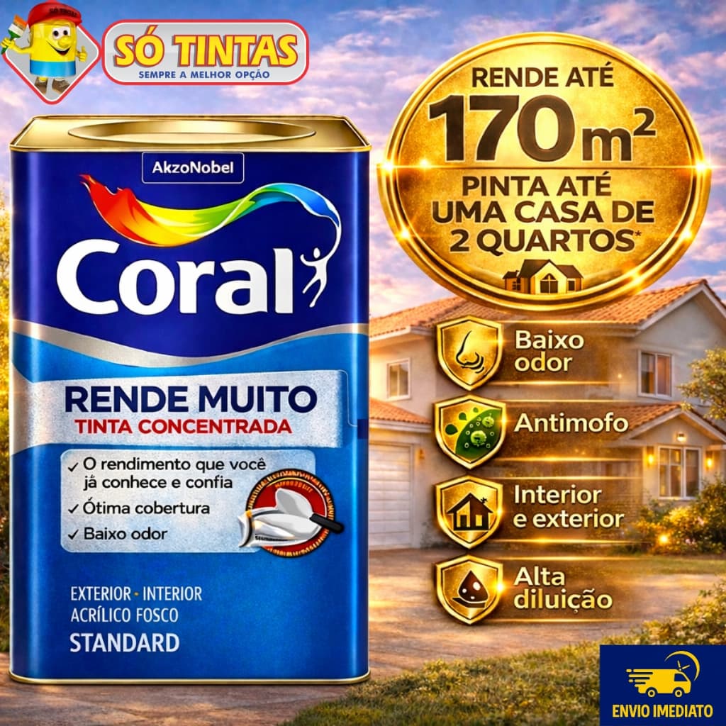 Tinta Coral Acrílica Rende Muito 18L, 16L e 20L  Fosca Lavável Standard Rendimento Secagem Rápida