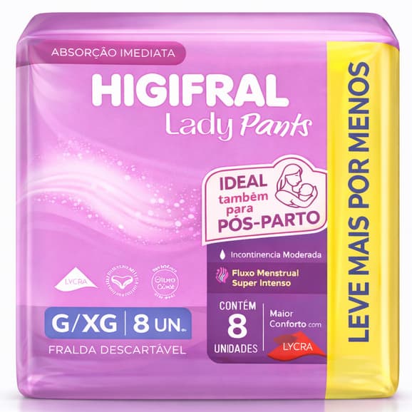 Roupa Intima Lady Fralda Geriátrica Pôs Parto 8 un Higifral Pants com Alta Absorção