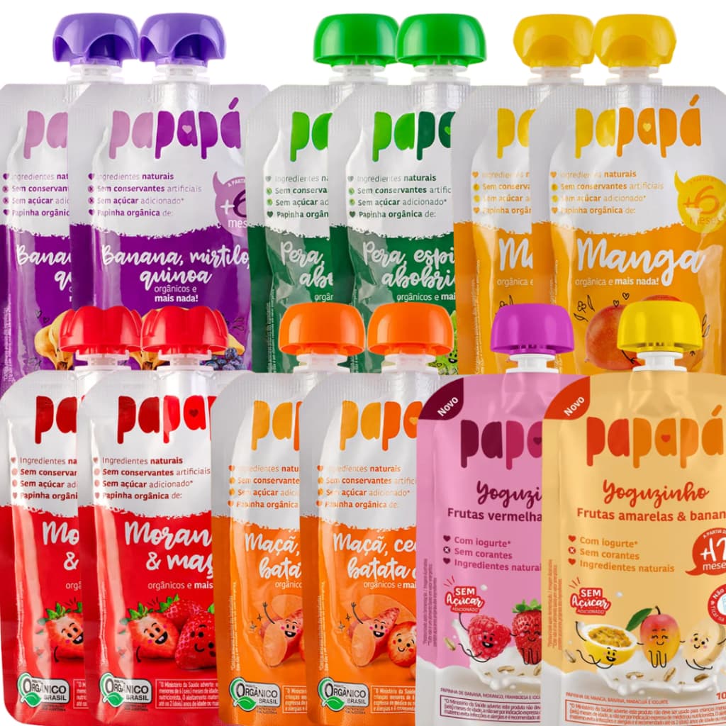 Papapa Kit 12un - 6 Sabores - Papinha Organica 100g