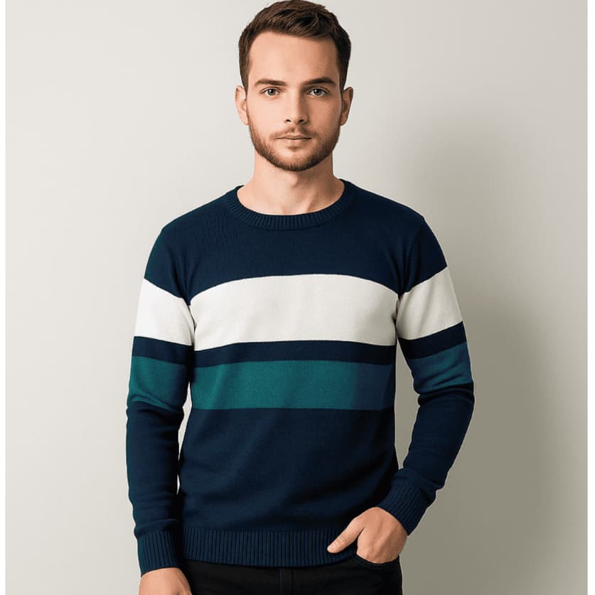 Suéter Blusa Listrada Poliester Masculina Manga Longa de Inverno Qualidade Premium