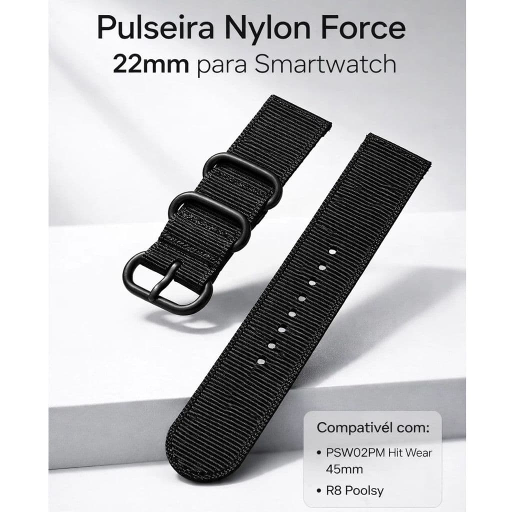 Pulseira Relógio Smartwatch Nylon 22mm Compatível Com Hit Wear R8 PSW02PM 45mm Poolsy