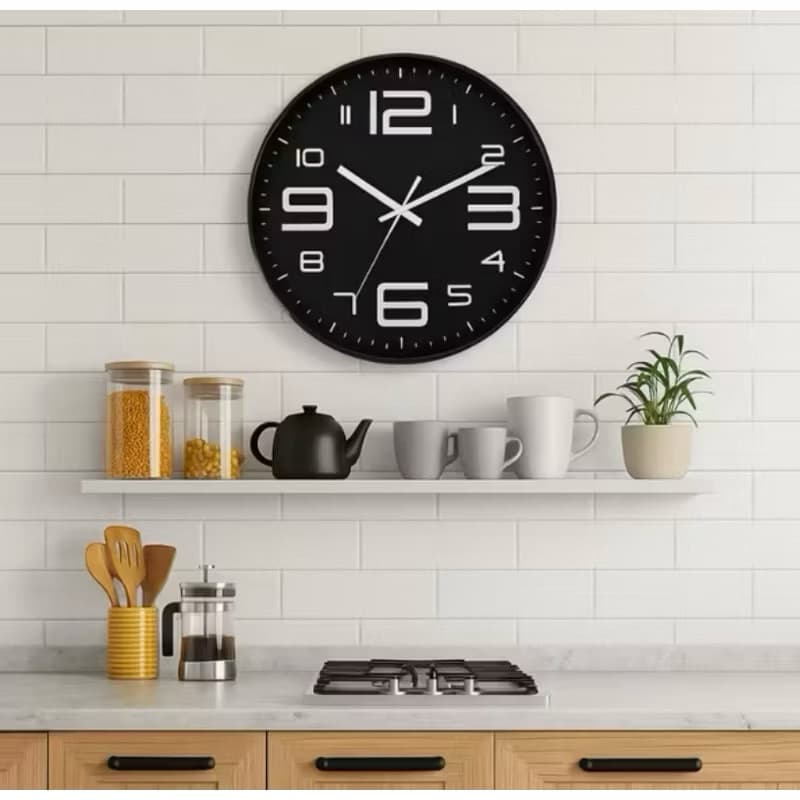 Relógio De Parede Redondo Metalizado Cozinha Sala 30cm