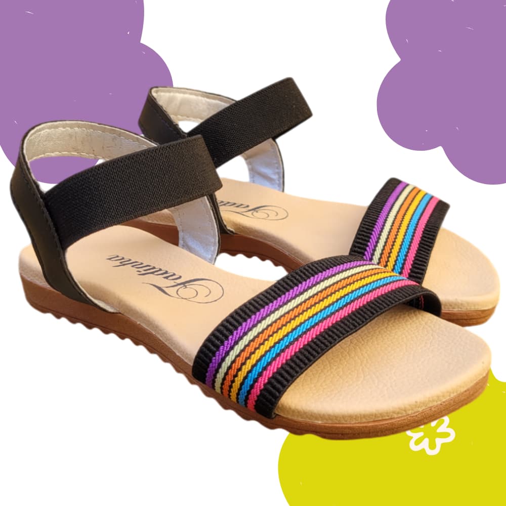 Sandália Infantil Menina Elásticos Arco Íris Calce Fácil Rasteirinha Super Confortável Feminina