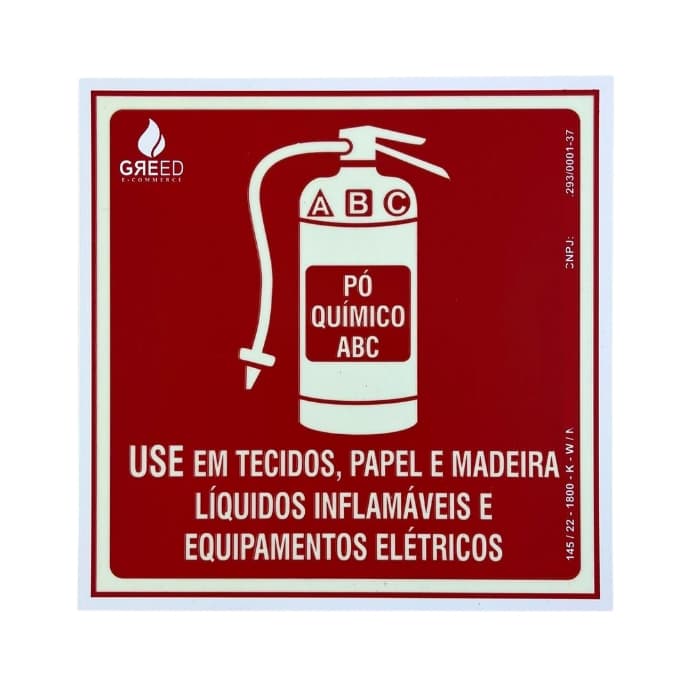 Placa Sinalização Fotoluminescente Extintor  Pó Químico Abc 20X20 NBR16820