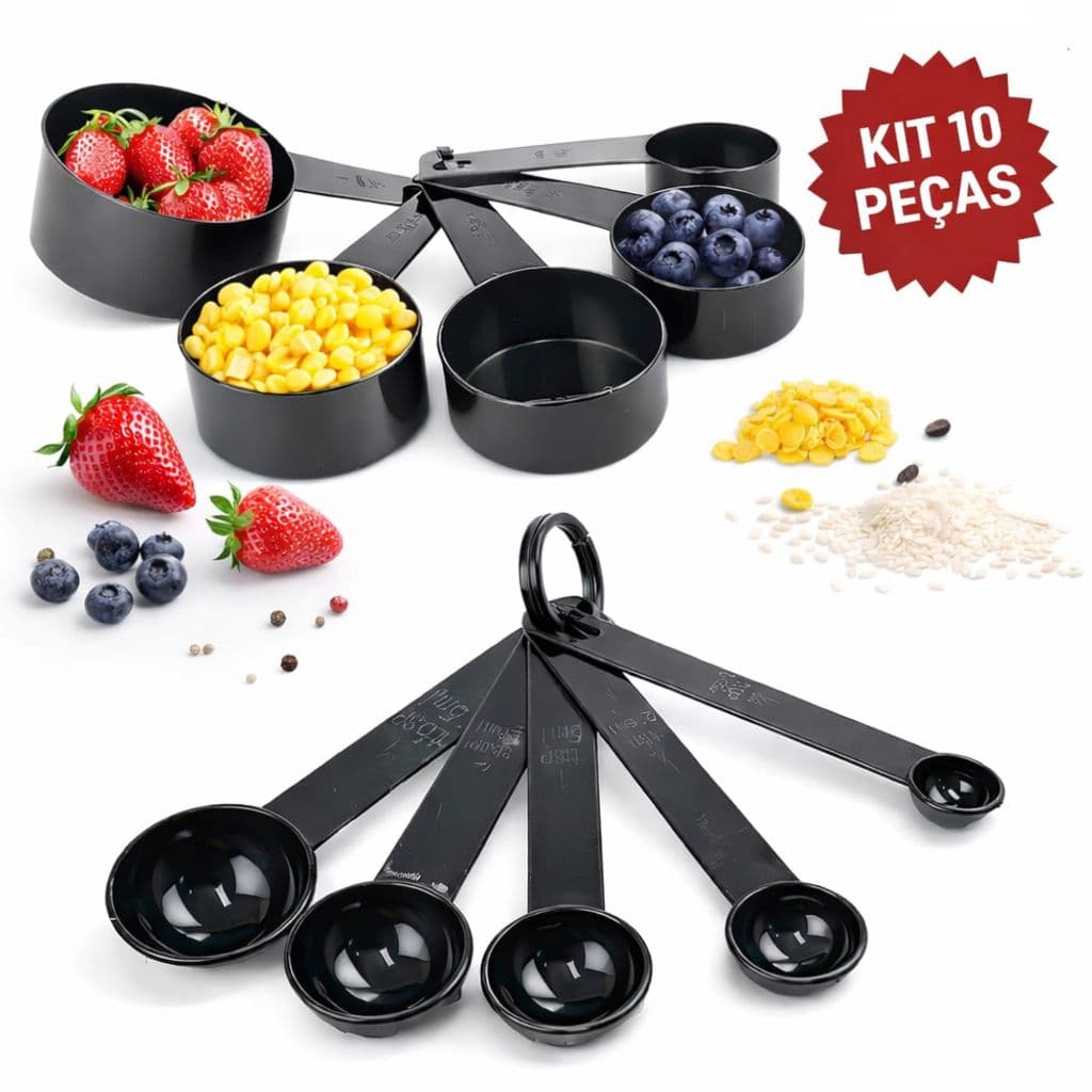 Kit 10 Colheres Medidoras Receita Copo Medidor ML Cozinha Plástico Conjunto Colher Medidas Xicara