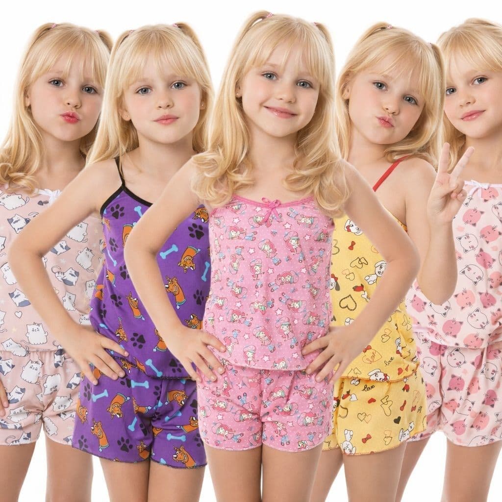 Kit 5 Pijama MICRO INFANTIL Baby Doll Estampado Personagens Short Doll MICROFIBRA