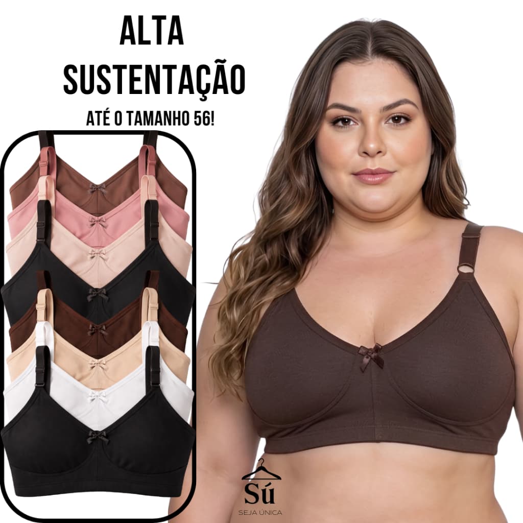 Kit 4 Sutiãs Plus Size Reforçados Alta Sustentação Alças Grossas Confortáveis
