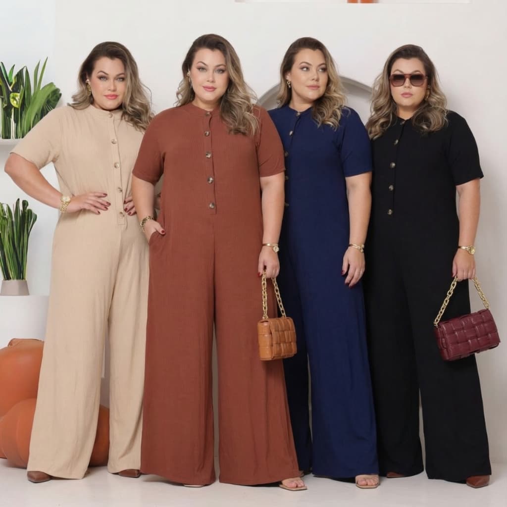 Macacão Feminino Largo Plus Size Tamanho Grande Elegante GG 46/48 XG 50/52 EXG 54