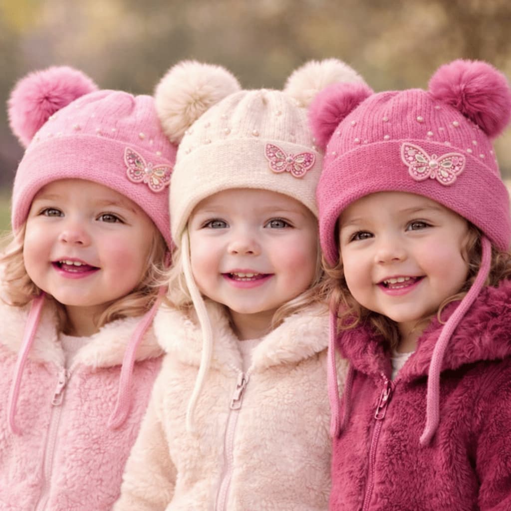Touca Forrada Infantil Touquinha Gorro para Bebe Menina Pompom Pelucia e Perolas