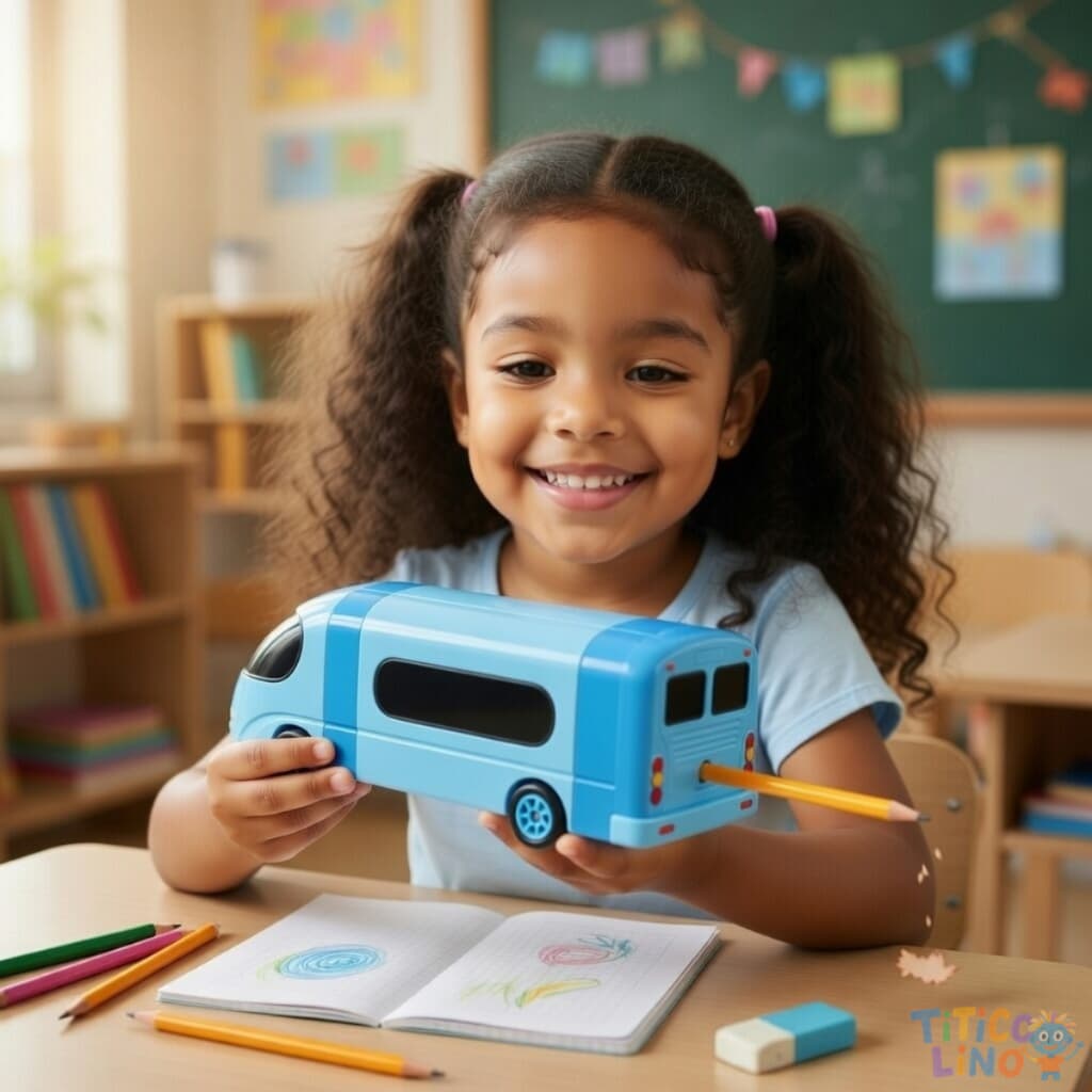 Apontador Ônibus com Borracha Papelaria Criativa Fofa Material Escolar Bus Fofy