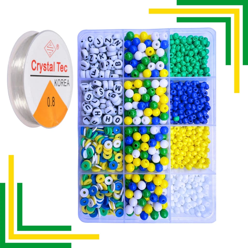 Kit Miçangas Bolinhas Brasil Copa Hexa Aprox 1200 Peças Pulseira Colar Infantil