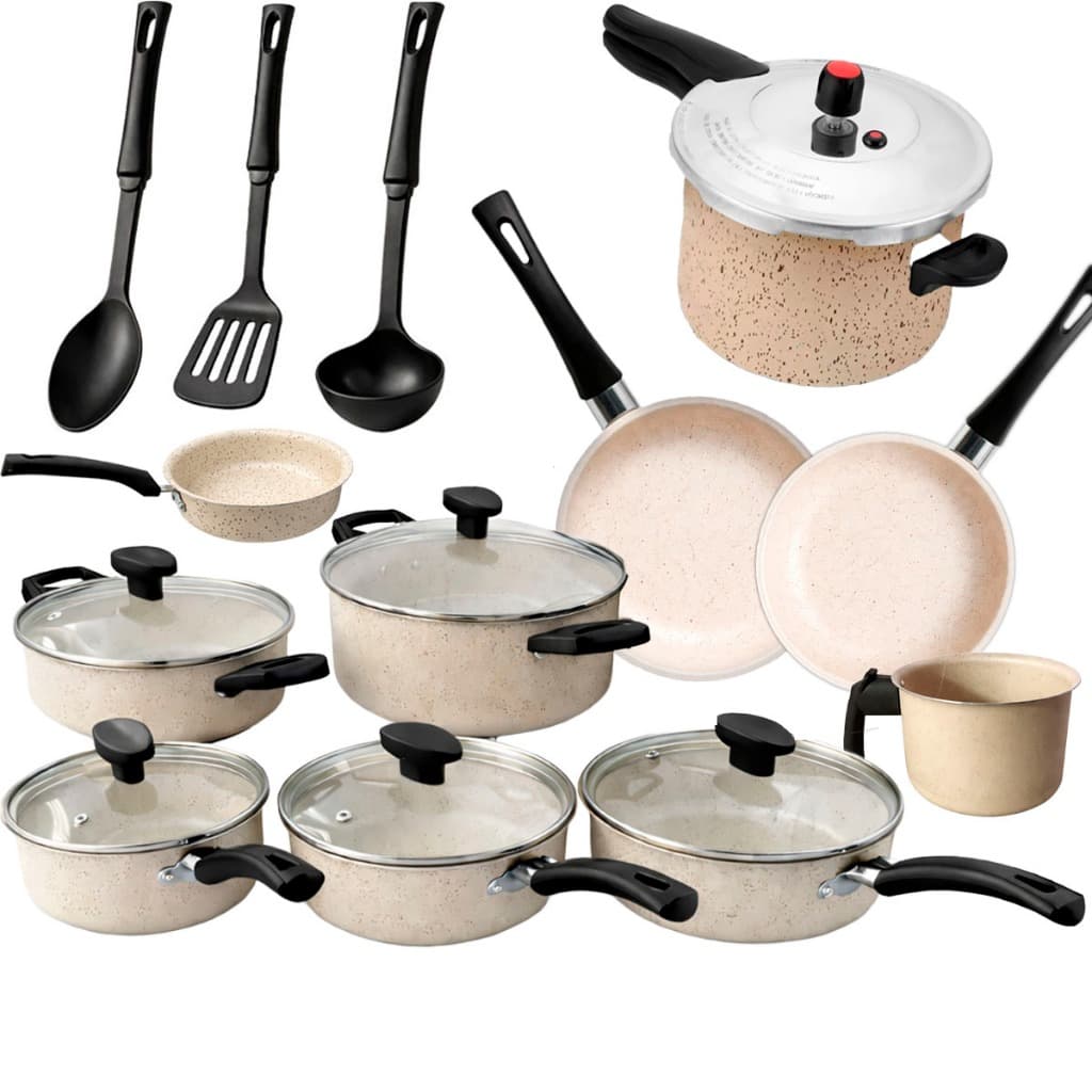 Jogo de Panela 13 Peças com Panela de Pressão 4,5L Conjunto Kit Teflon Antiaderente Frigideira