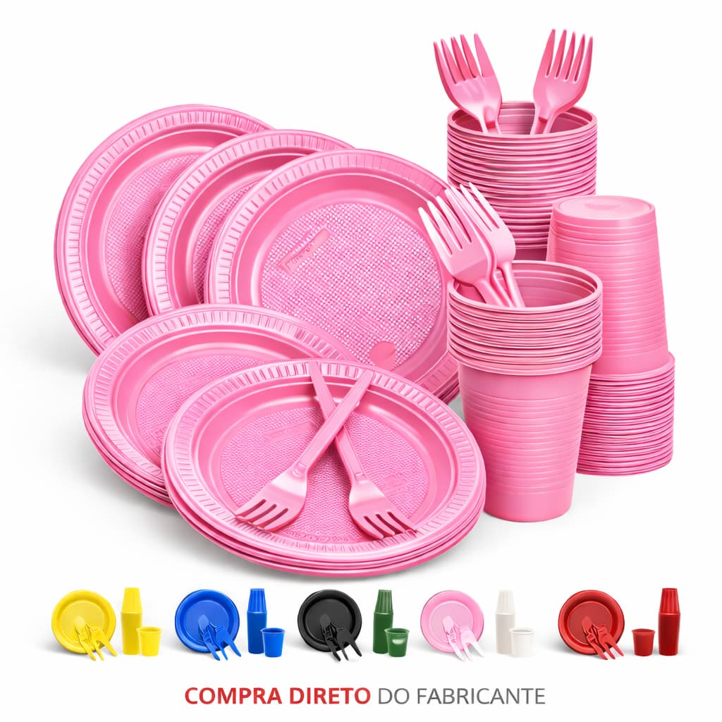 KIT FESTA ANIVERSÁRIO DESCARTAVEL 150 PEÇAS 50 PESSOAS - CORES VIBRANTES