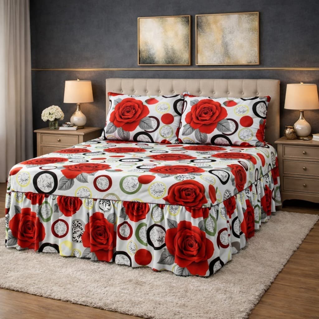 Kit Colcha Super King/King 3,00m x 3,00m com Babado Luxo Premium Toque de Algodão Aveludado