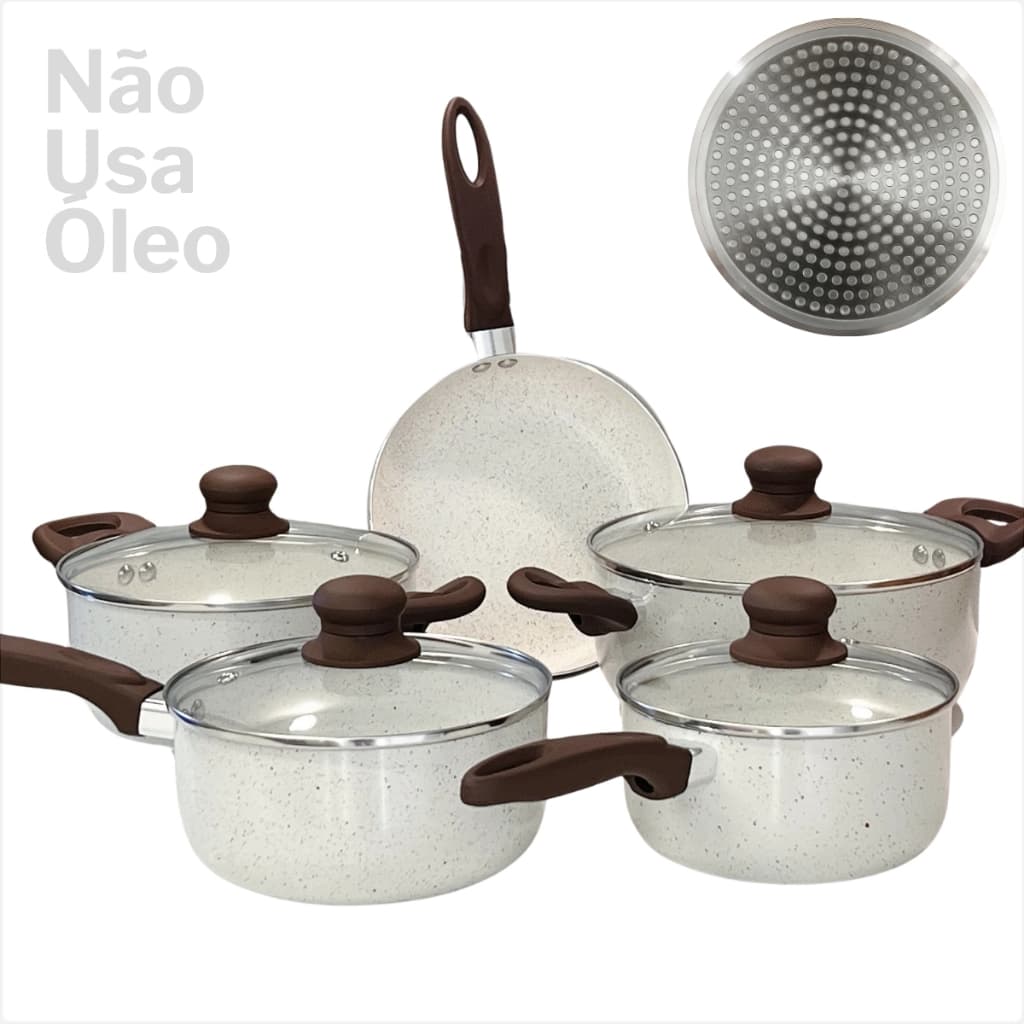 Jogo Panelas Antiaderente 5 Pecas Premium Diversas Inducao Revestimento Ceramico