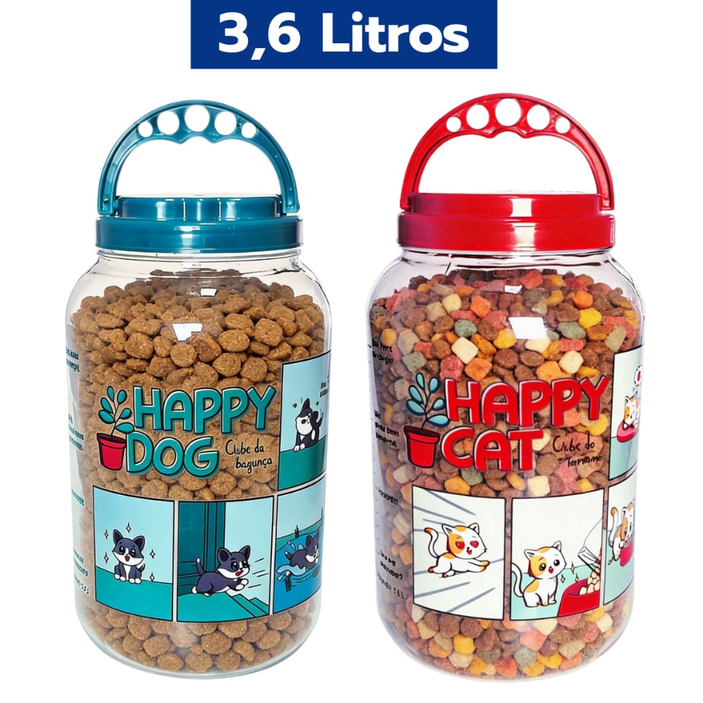 Pote Ração 2 KG Capacidade 3,6 Litros com Alça Gato Cachorro