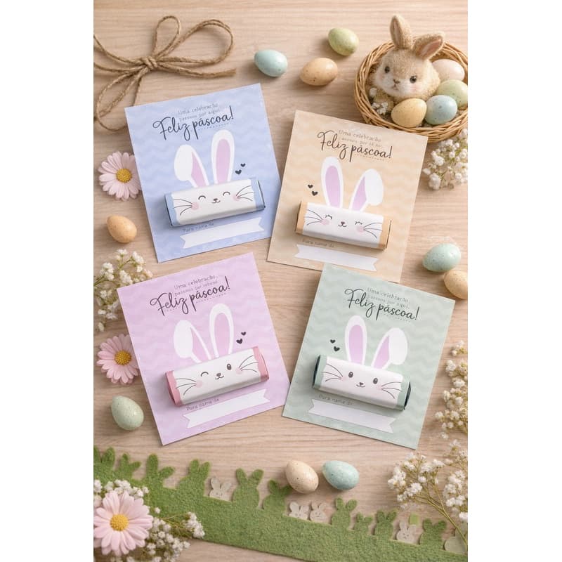 Card de Páscoa para BIS | Lembrancinha Páscoa Escolar | Porta Chocolate Coelhinho | Kit 10 20 30 40 50