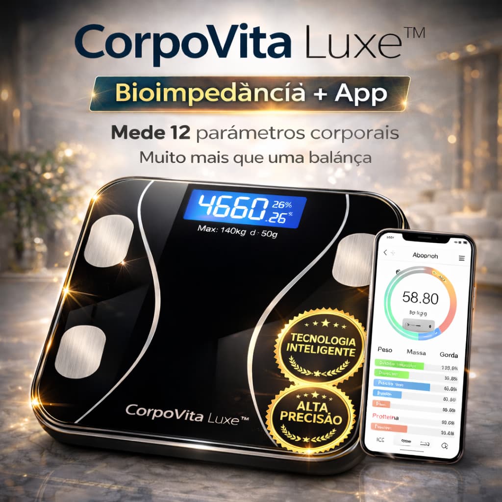 Balança Digital Bioimpedância 140kg com App Bluetooth IMC Gordura Corporal Alta Precisão