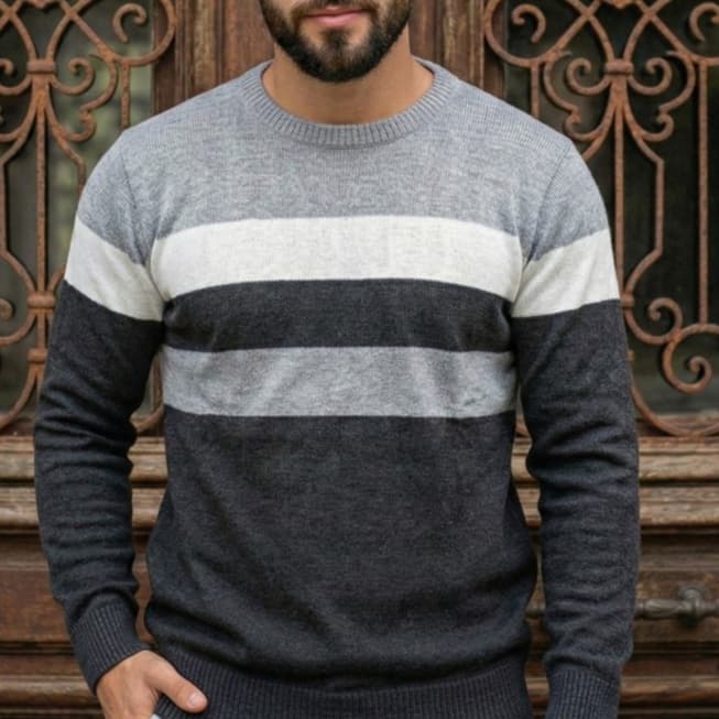 Blusa de Frio Masculina de Tricot Premium Suéter Listrado Manga Longa Gola Redonda Moda Inverno 2026