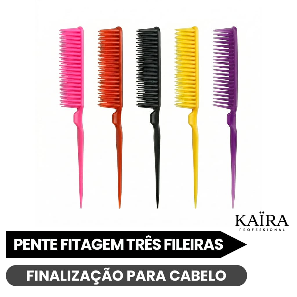 Pente Fitagem Três Fileiras Finalização Para Cabelo Escova Salão De Beleza