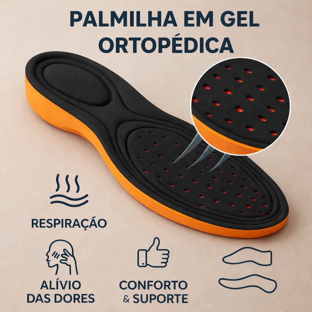 Palmilha Gel Ortopédica Alivia Dores Nos Pés Anatômica Para Várias Horas de Trabalho