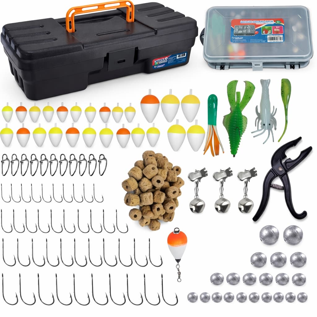 Caixa De Pesca Mini Estojo Boias Anzol Chumbos Canivete Sino iscas alicate kit pesca completo