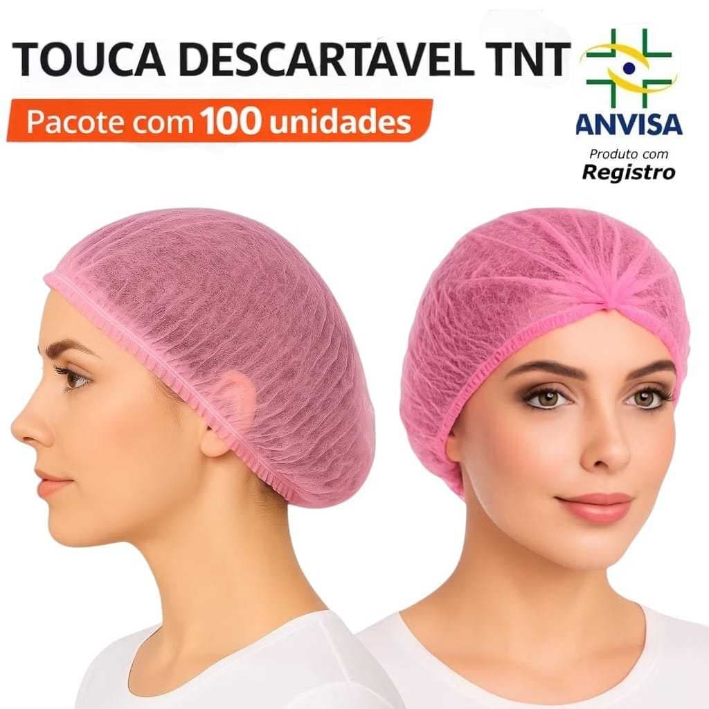 Kit 100 Touca Descartável Rosa  Sanfonada TNT Registro ANVISA
