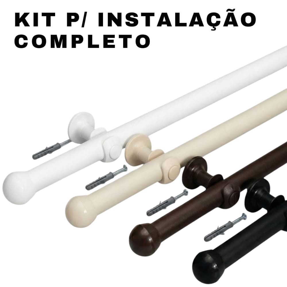 Kit Varão Completo de Madeira para Cortina Resistente Várias Cores e Tamanhos Suportes, de 1,00mt a 3,00mt Full