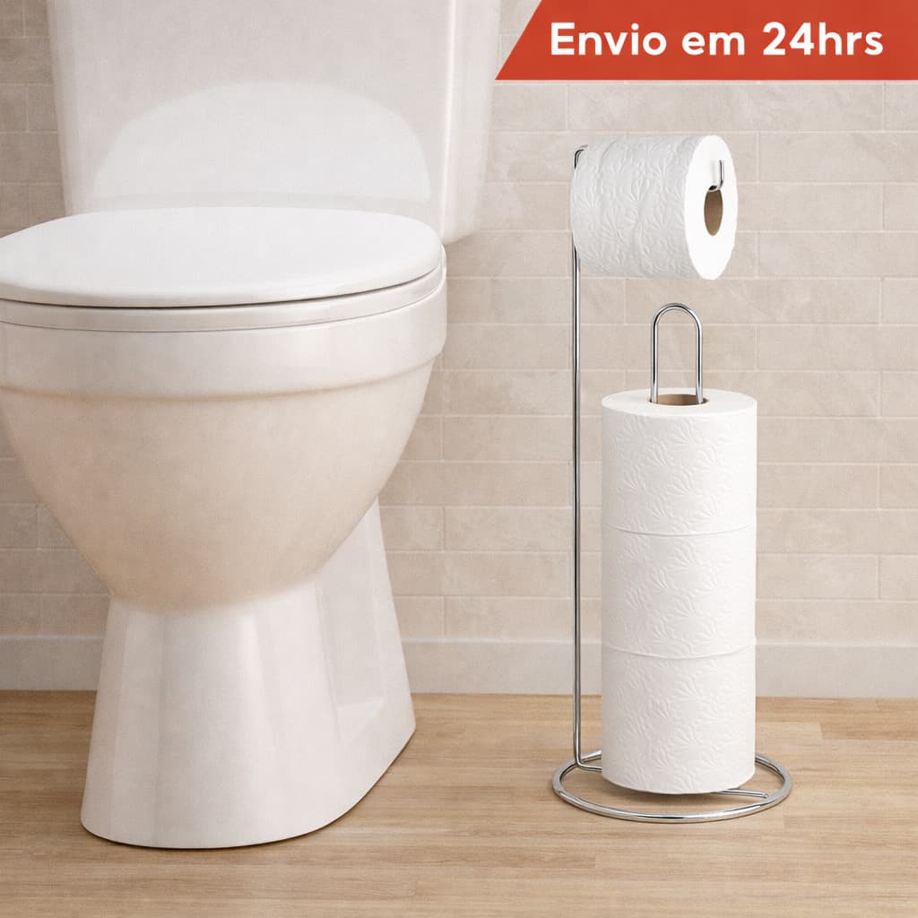 Suporte Porta Papel Higiênico P/chão Papeleiro Banheiro Suporte Rolo Cromado Preto Branco