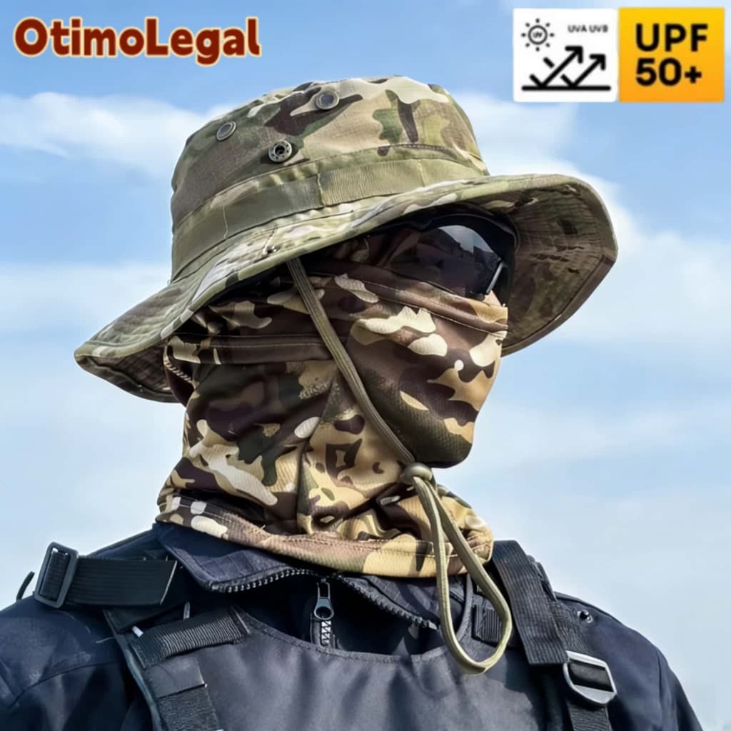 Chapéu com Protetor de Pescoço e Aba Larga – Proteção Solar Estilo Australiano para Pesca e Trilhas