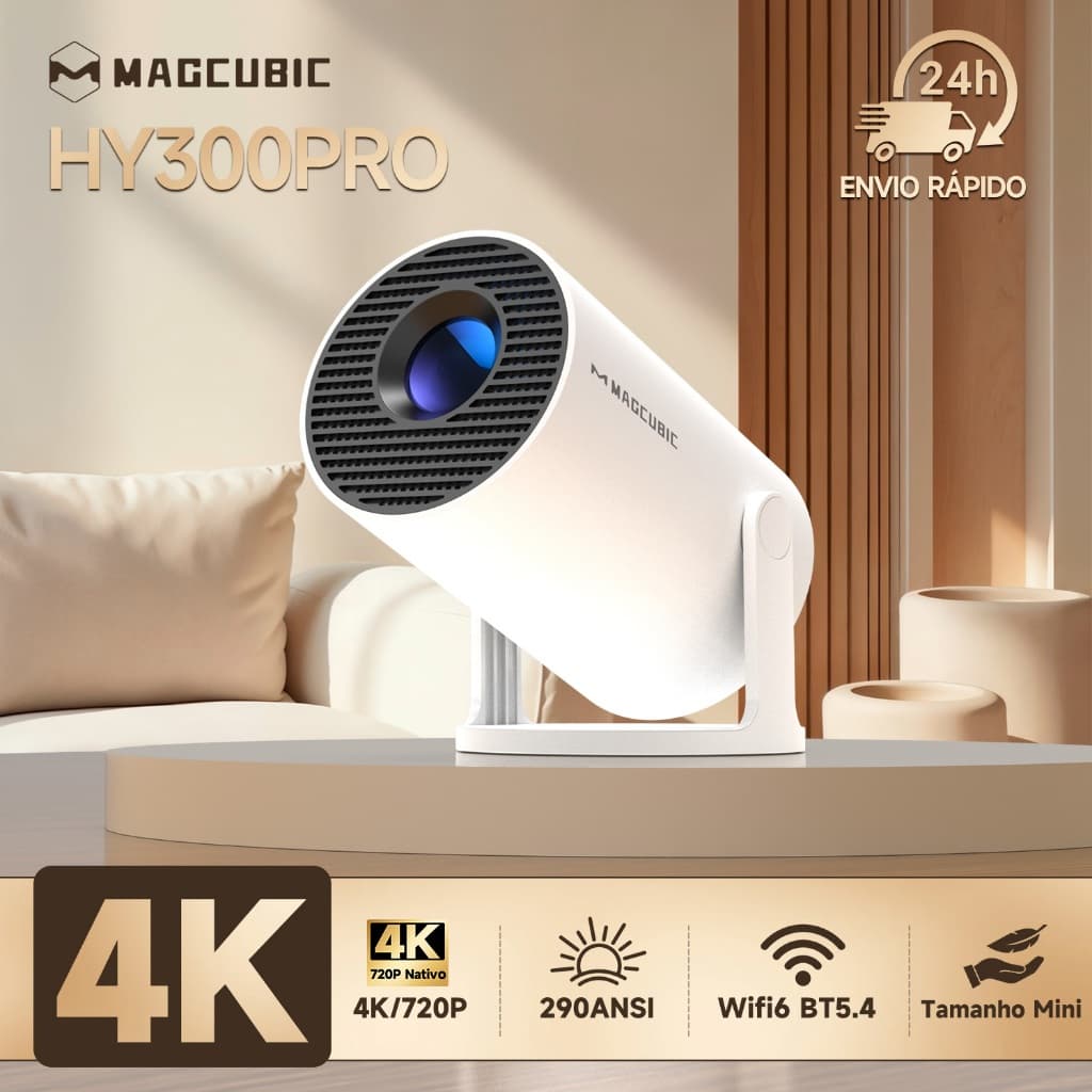 Projetor Magcubic HY300 Pro Smart TV WiFi 6 BT 5.4 Suporte 4K 180° Giro Portátil Cinema Bivolt
