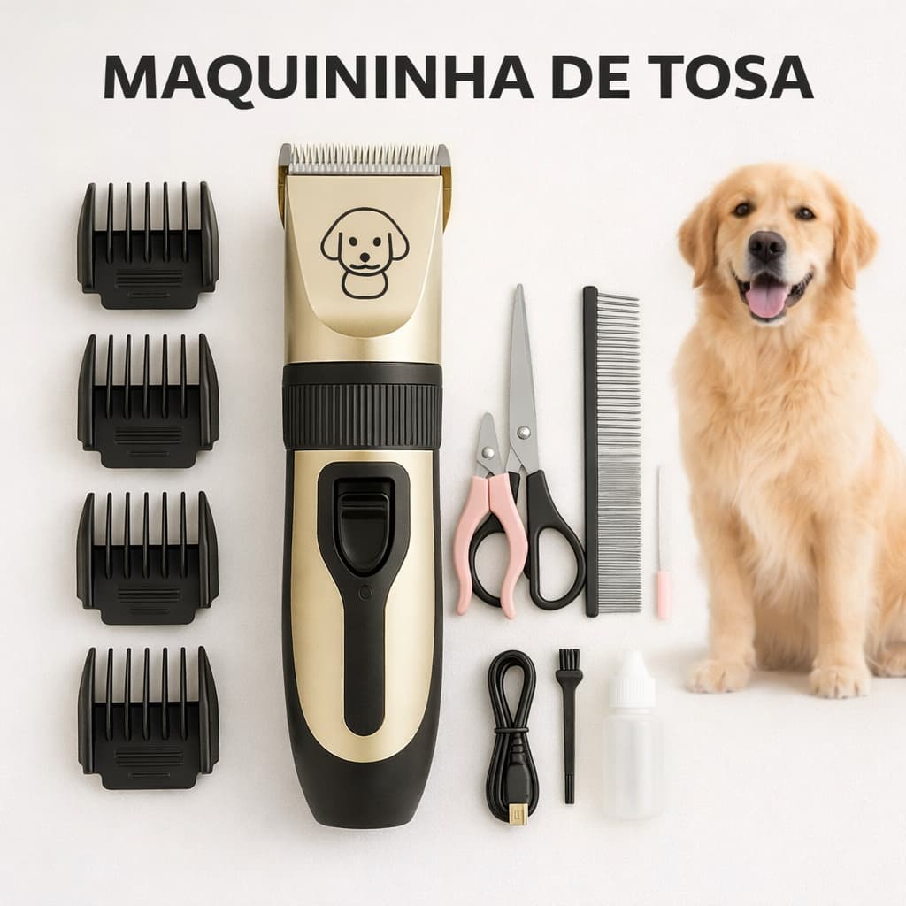 Kit Maquina De Tosar Pet Para Cachorros Gato Maquininha Lixa Tesoura Alicate Profissional Tosa