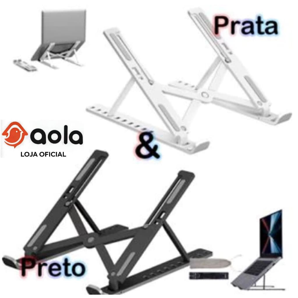 Suporte Metálico Ergonômico para Notebook Tablet e Macbook Base Dobrável de Alumínio