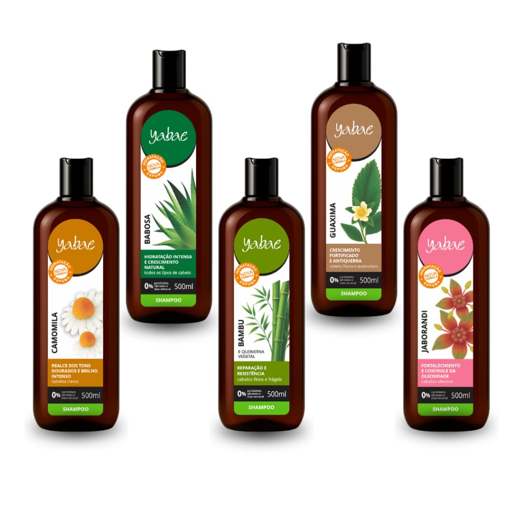 Shampoo Camomila, Babosa, Bambu, Guaxima e Jaborandi 500ml -  Yabae