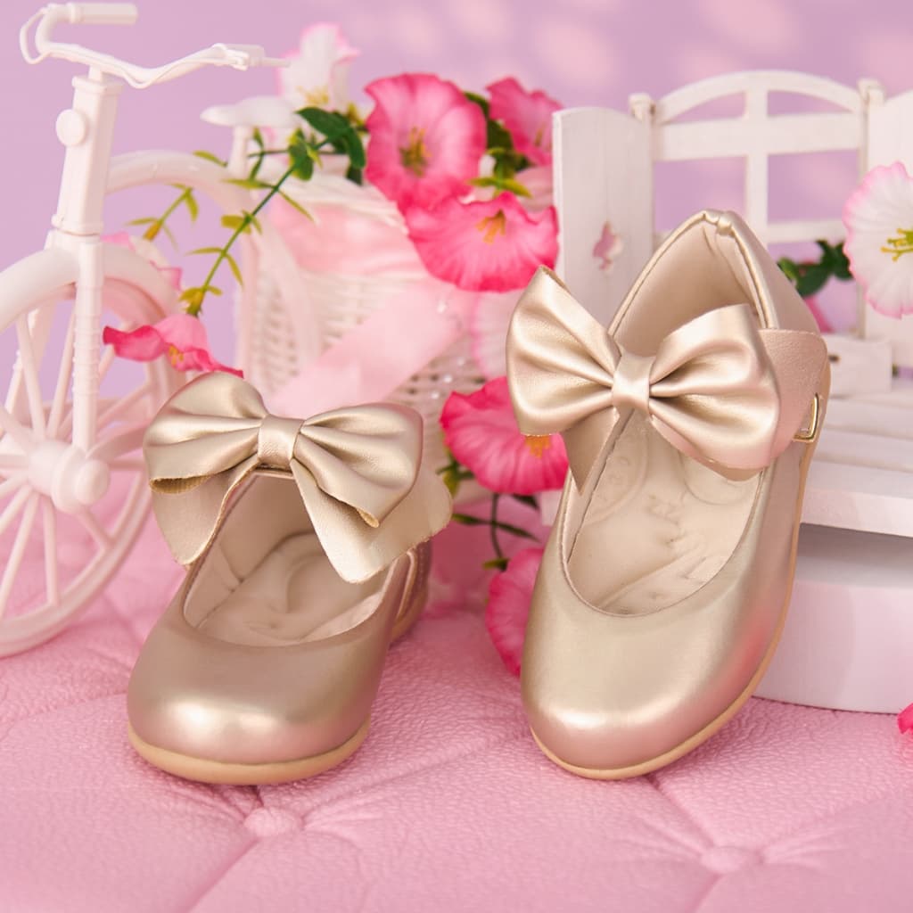 Sapatilha Infantil Menina Enfeite Laço Liso Removível Sapato Boneca Casual Leve Macio Confortável