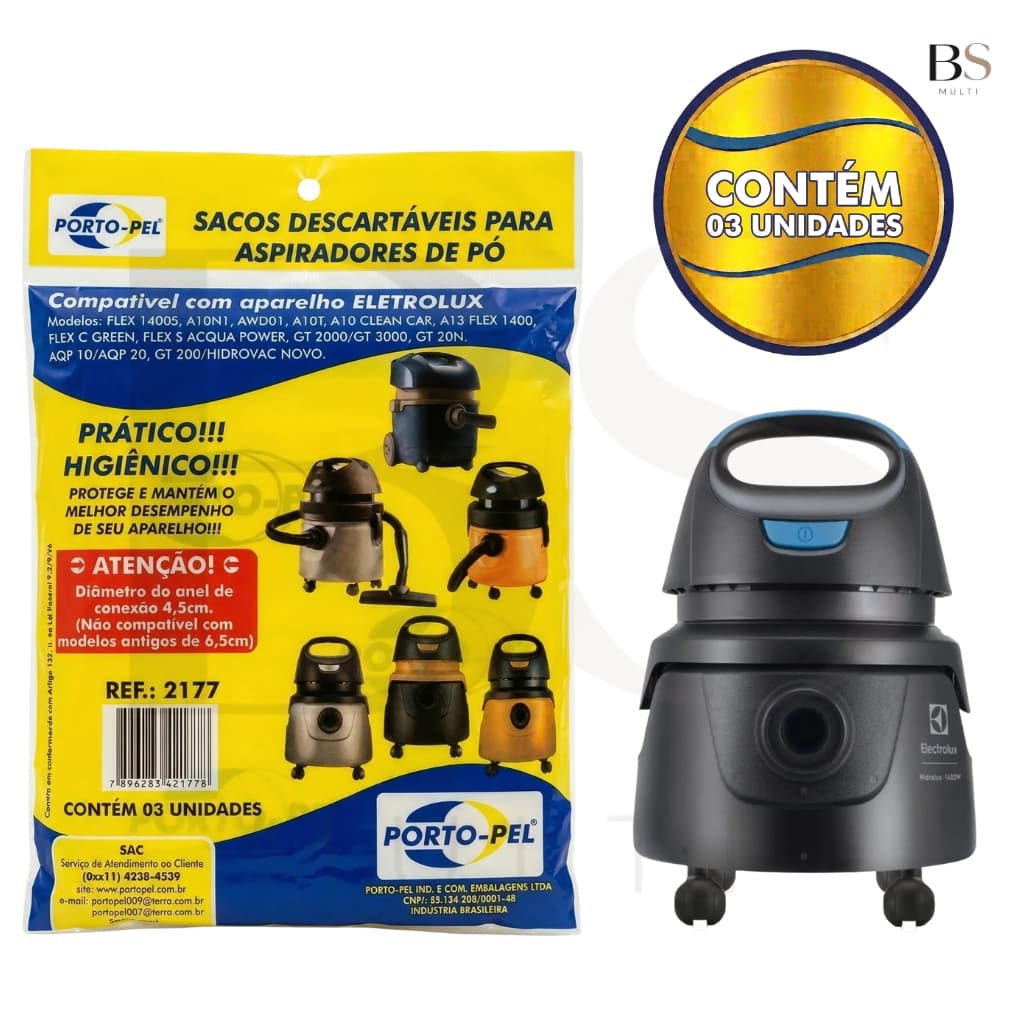 Kit 3 Sacos para Aspirador De Pó Electrolux Flex 1400 Awd01 Aqp20 A10 Smart GT3000 (2177)