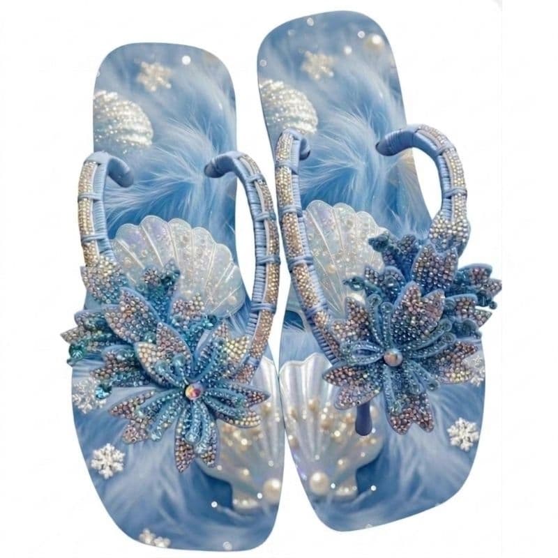 Sandália Costumizados com aplique flor brilhante