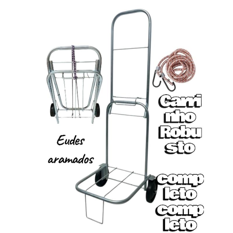 CARRINHO DE CARGA DOBRÁVEL COM CORDA ELÁSTICO COM ESTRUTURA ROBUSTA  E MOBILIDADE SUAVE EM ZINCADO  BRANCO