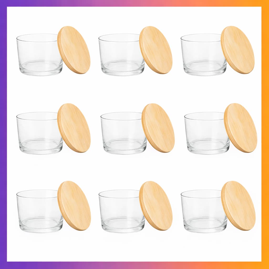 Kit Potes De Vidro Pate 150ml para Velas Artesanais Aromaticas Tampas Madeiras Nadir Figueiredo