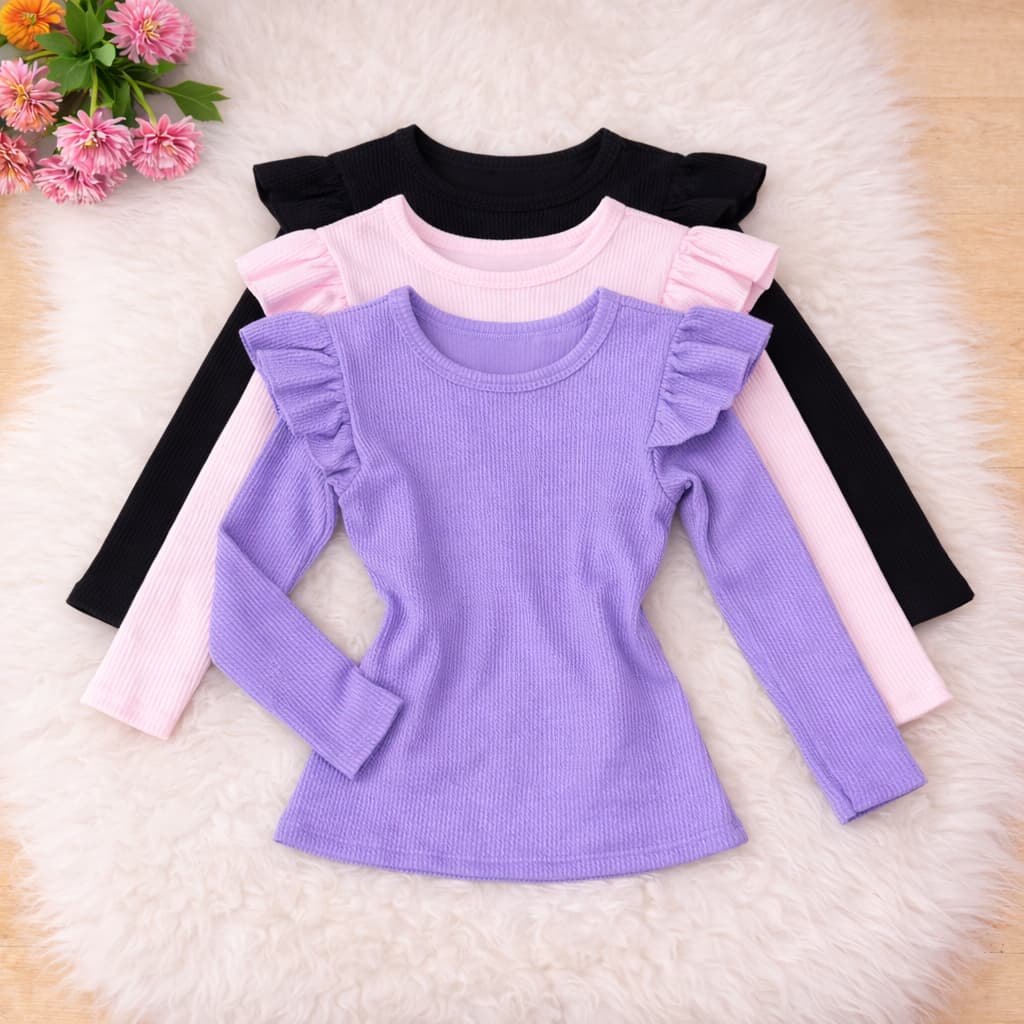 Blusa Infantil menina manga longa comprida com babado moda Outono Inverno